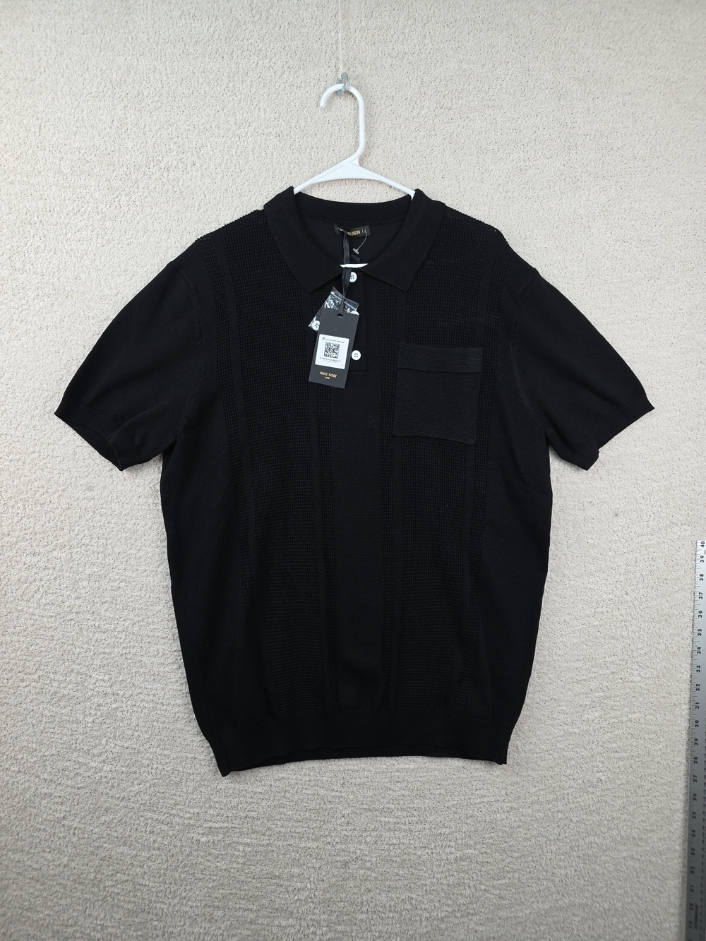 Grace Karin Black Short-Sleeve Knit Polo with Chest Pocket